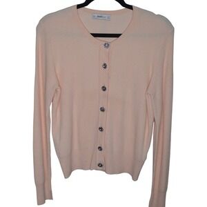 Zara Knit‎ Cardigan Sweater Pink Jeweled Button Down Long Sleeve SKU227